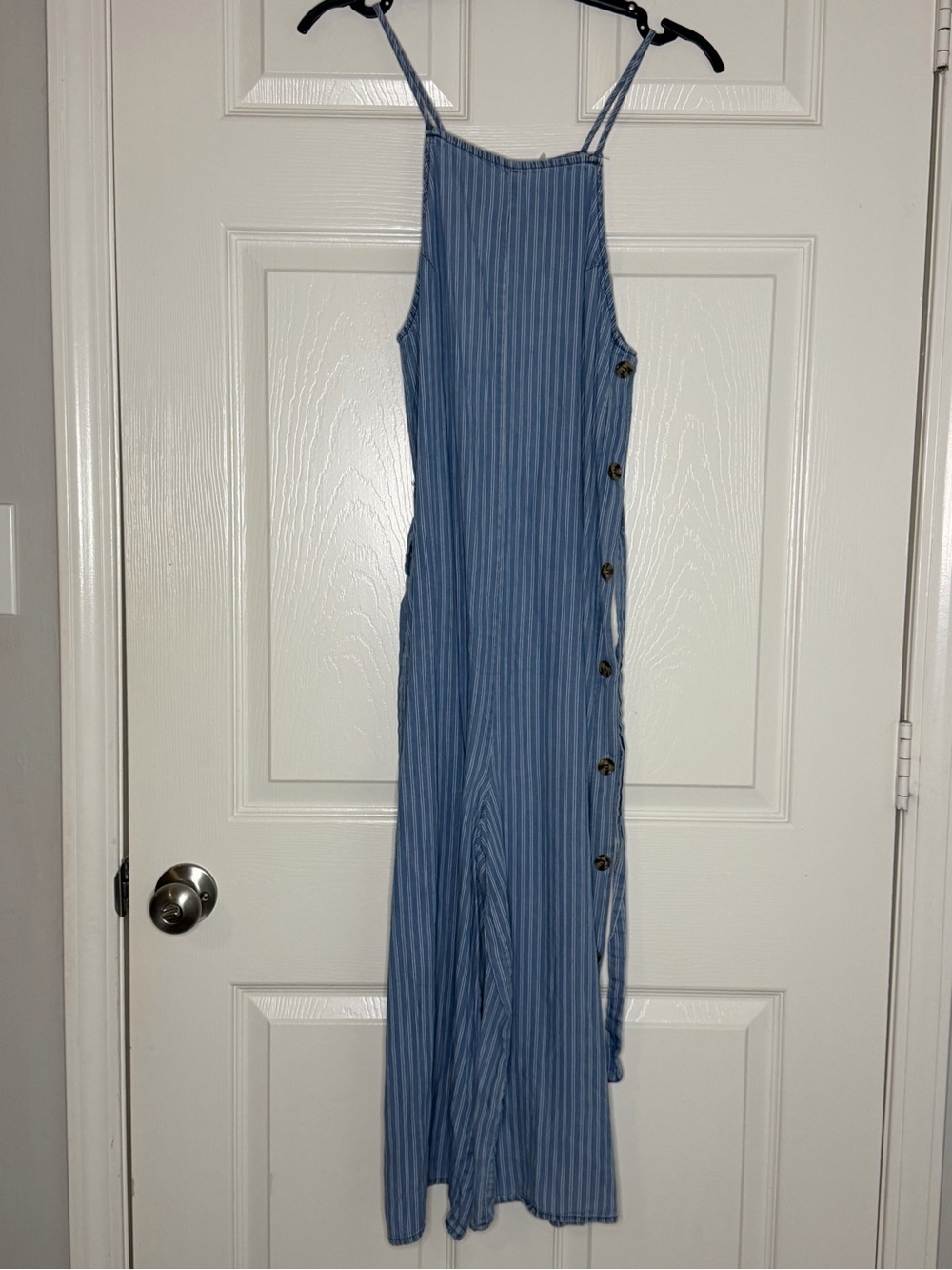 Everly Blue Striped Jumpsuit with Side Buttons